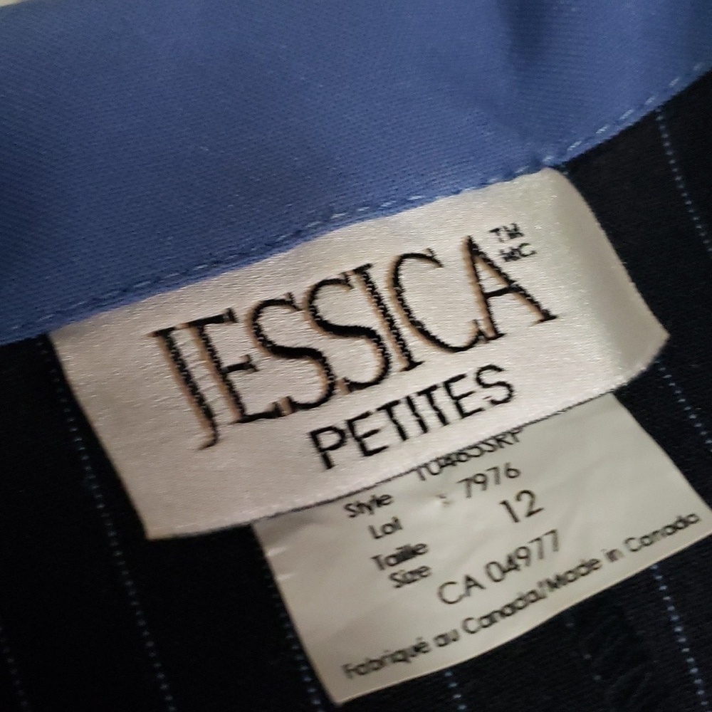Vintage 80s/90s Jessica petites 2 black/blue pinstriped 2pc pant suit 12 - Picture 3 of 4